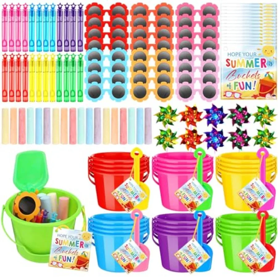 168 Beach Pool Favors Summer Gift Bulk End of Year Student Gifts Bulk Sand Buckets Shovels Bubble Wands Sunglasses Sidewalk Chalks Pinwheels Summer Pool Toy Gift for Kids Swim Party Supply