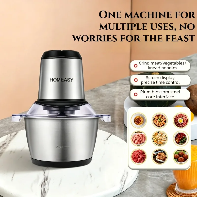 Electric Kitchen Mixer Meat Grinder 2L Electric Food Chopper Preparation Kitchen Gadgets Household Appliances Stainless Steel