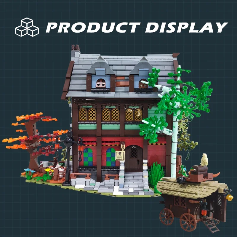 Street View casa medievale Amedieva Inn Building Blocks Assembly City Model Architecture Bricks con luci giocattoli per regali per bambini