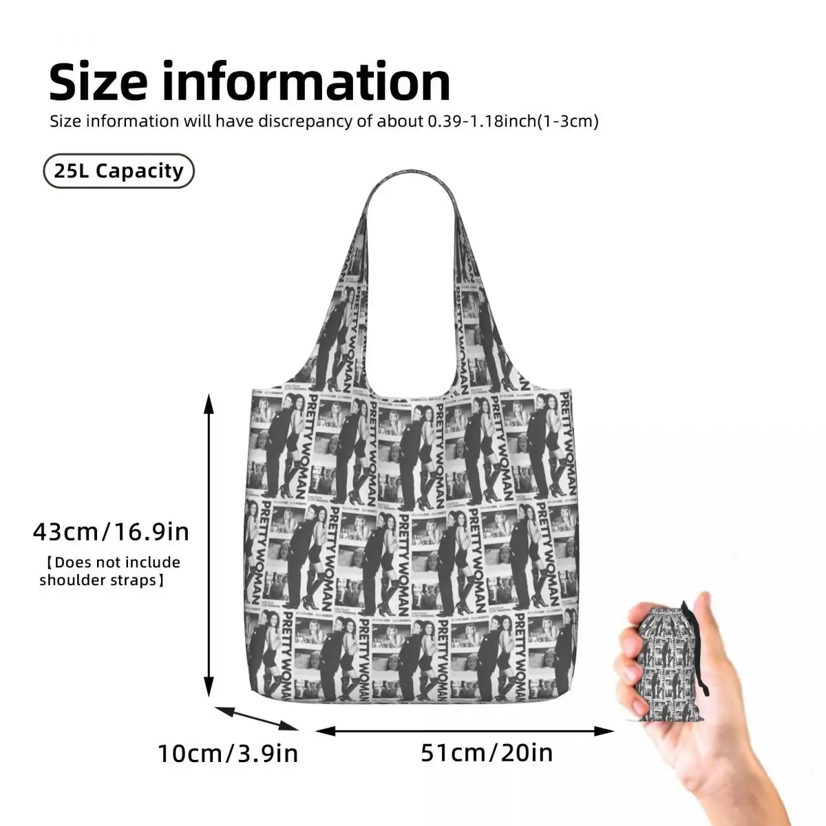 Pretty Woman 1990 Shopping Tote Bag Canvas Large Capacity Shoulder Bags Shopper Grocery Handbag for Women