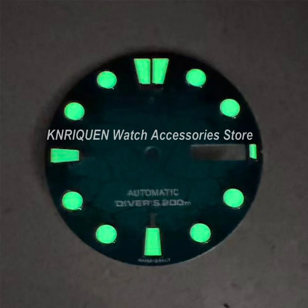 28.5mm S Logo New Diving Dial Fit NH35/NH36/4R/7S Movement Green Luminous Fissure High Quality Watch Modification Accessories