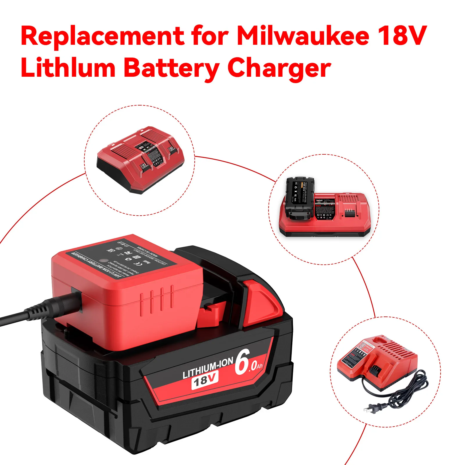 For Milwaukee M18 Battery Charger 18V Replacement For Milwaukee M18B5 XC Li-ion battery 48-11-1815 48-11-1850 2604-22 2604-20