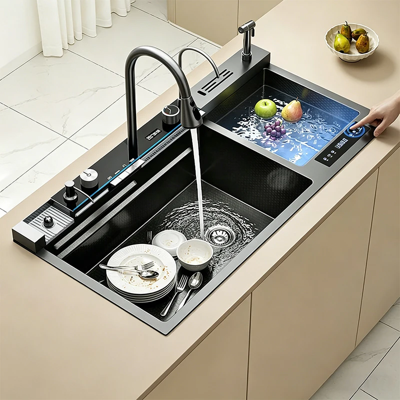 Stainless Steel Intelligent Purification Kitchen Sink Large Double Bowl For Washing Dishes Fruits Vegetables