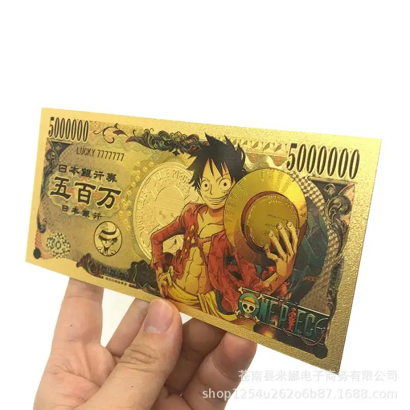 Cartoon One Piece Luffy Zoro Whitebeard Gold Foil Banknote Plastic Card Collection Commemorative Collection Coin Holiday Gifts