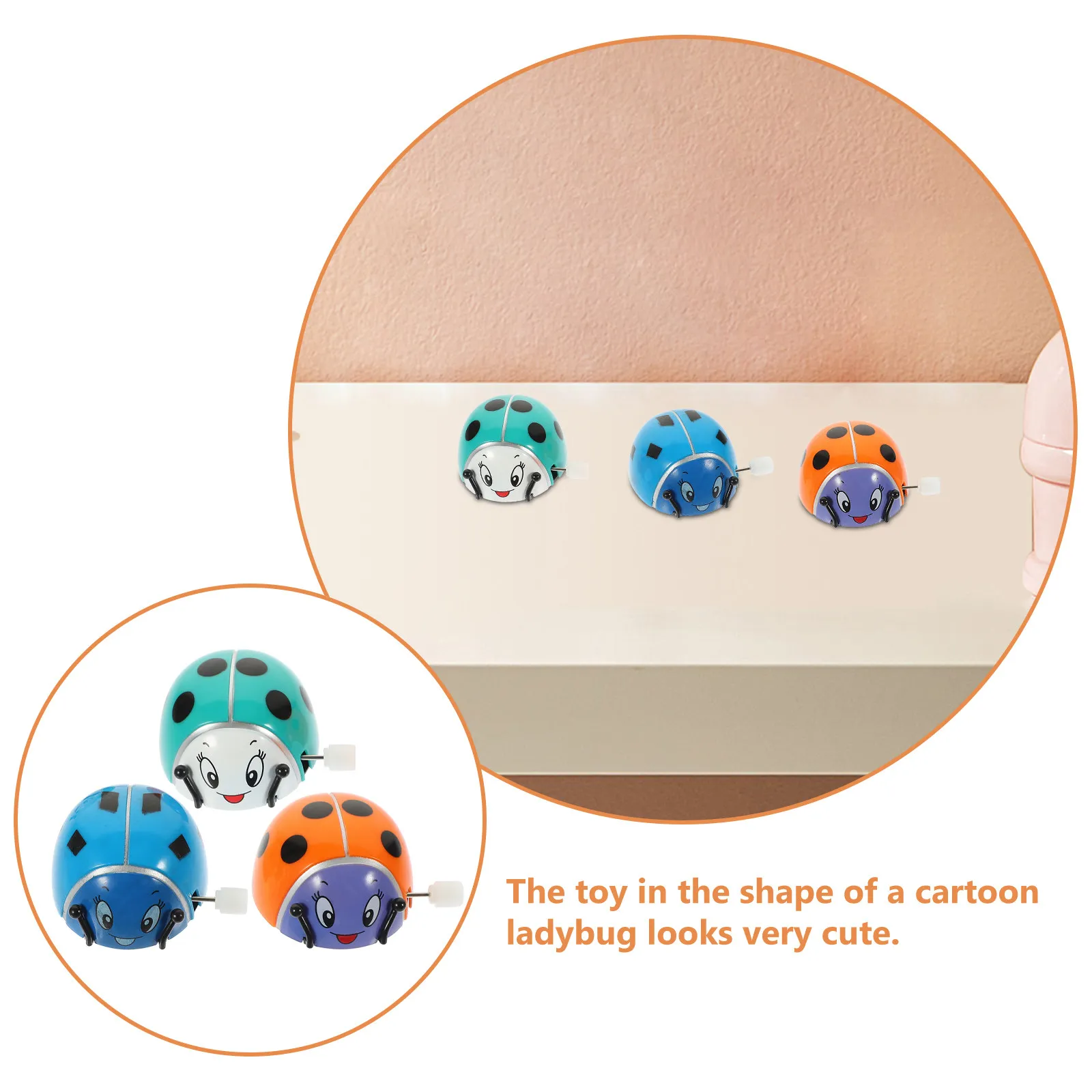 8pcs Wind-Up Ladybug Toys for Kids – Cute Flipping Cartoon Insect Models, ABS Clockwork Animal Figures