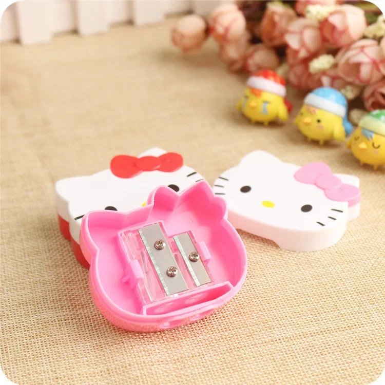 1/3Pcs Sanrio Hello Kitty Pencil Sharpener Double Hole Kawaii Bow Tie Shape  Tool Students School Supplies Pencil Sharpening