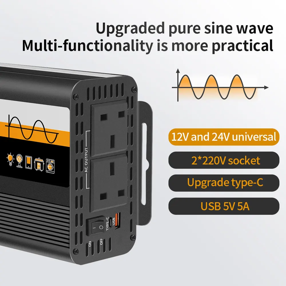 3kW XUYUAN العاكس 12V24V إلى 220 فولت محول موجة جيبية نقية يخت/سيارة السفر عاكس الطاقة 50 هرتز 2KW/1400 واط/800 واط المعيار البريطاني