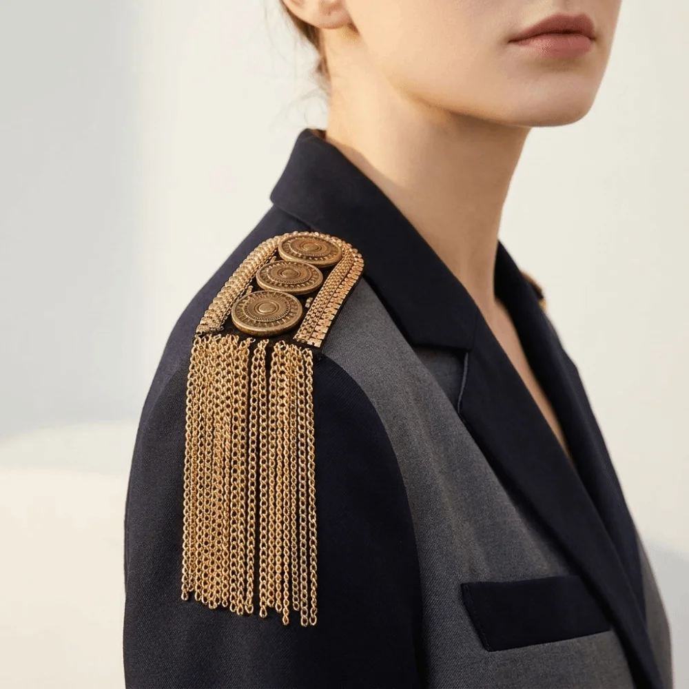 Vintage Alloy Shoulder Epaulets Chain Tassel Decorative Fringe Shoulder Ornament DIY Retro Shoulder Board Suit Jacket