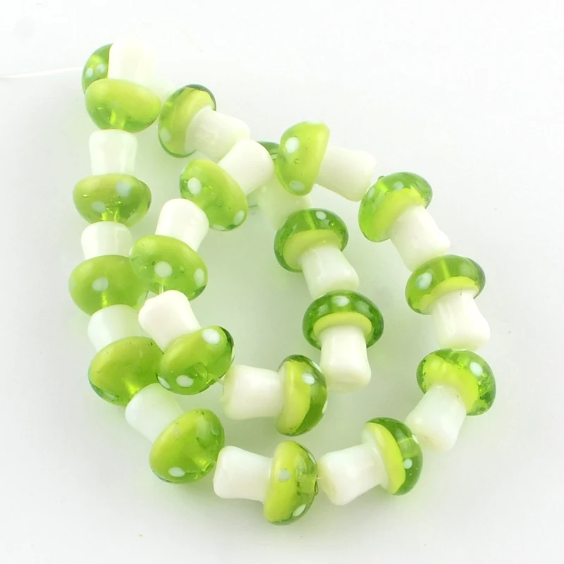 mushroom-handmade-lampwork-beads-strands-green-yellow-16x12mm-hole-2mm-20pcs-strand-137-inch