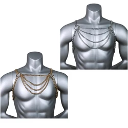 Mens Metal Body Chest Chain Jewelry Punk Harness Festival Accessories Party Club Hollow Out Necklace