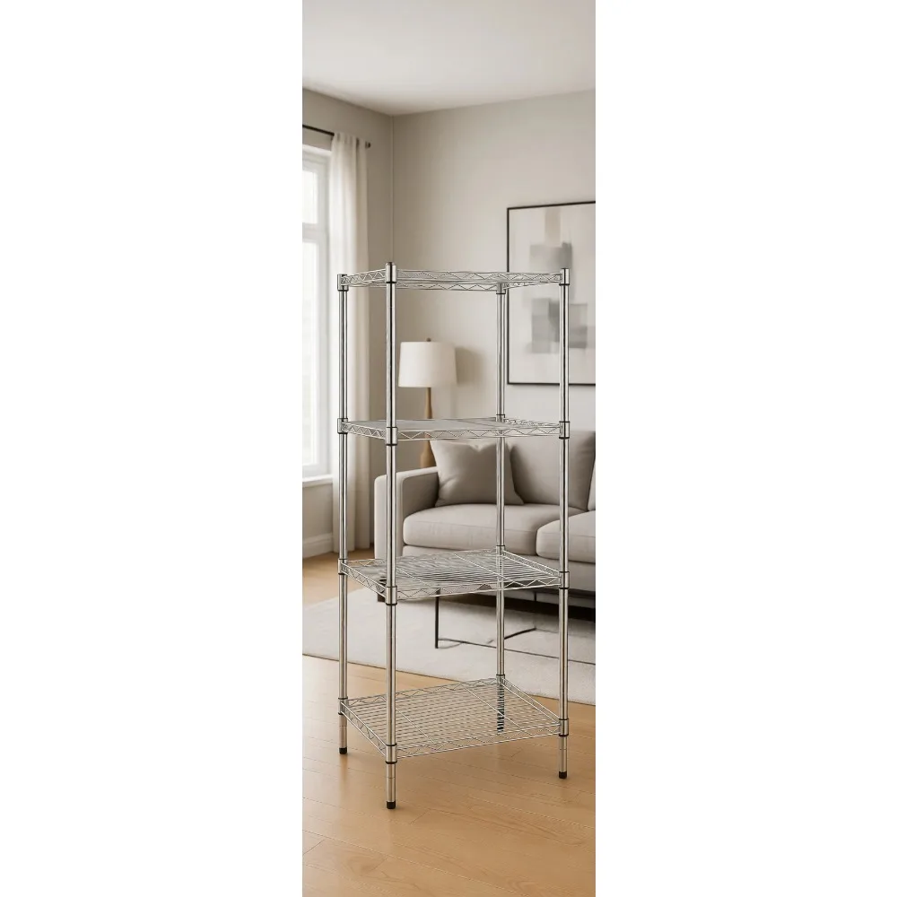 

Пятиуровневая регулируемая металлическая стеллажная система с хромированным покрытием, 16x16x54 дюйма, грузоподъемность полки 150 фунтов