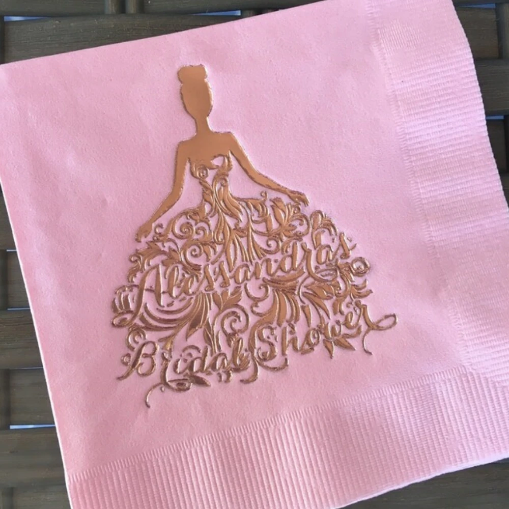 Personalized Bridal Shower Napkins, Beverage and Cocktail Napkins for Bridal Shower, Shiny Metallic Foil Imprint, Start, 50PCs