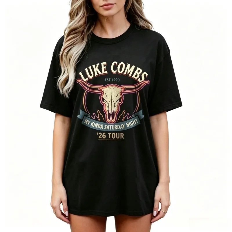 HOT! Luke Combs My Kinda Saturday Night Tour 2026 T Shirt Unisex Cotton Short Sleeve Country Music Concert Fan Casual Tee