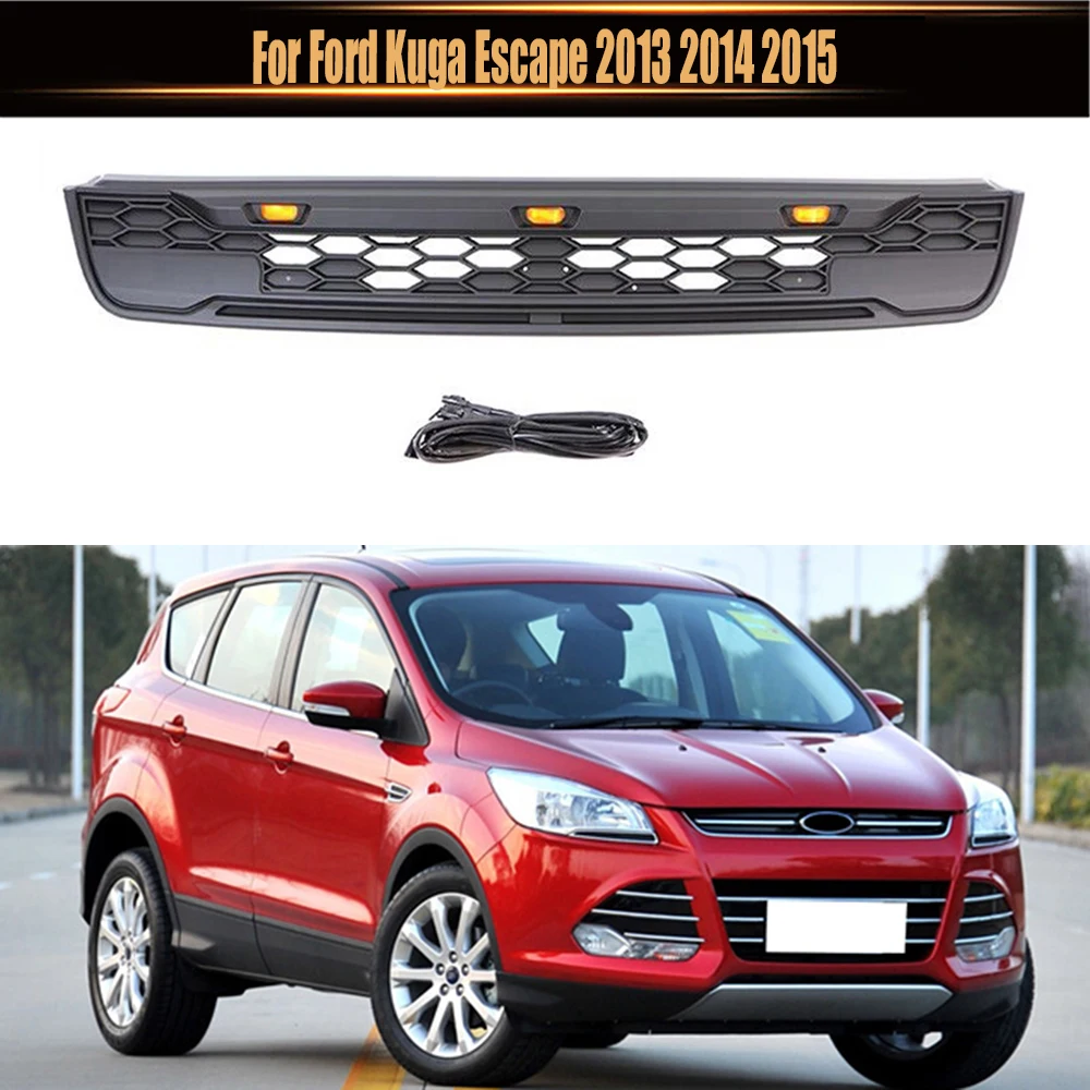 

For Ford Kuga Escape 2013 2014 2015 Modified Racing Grills With Letter LED ABS Grill Mesh Raptor Grille Mask Trims Cover Fit