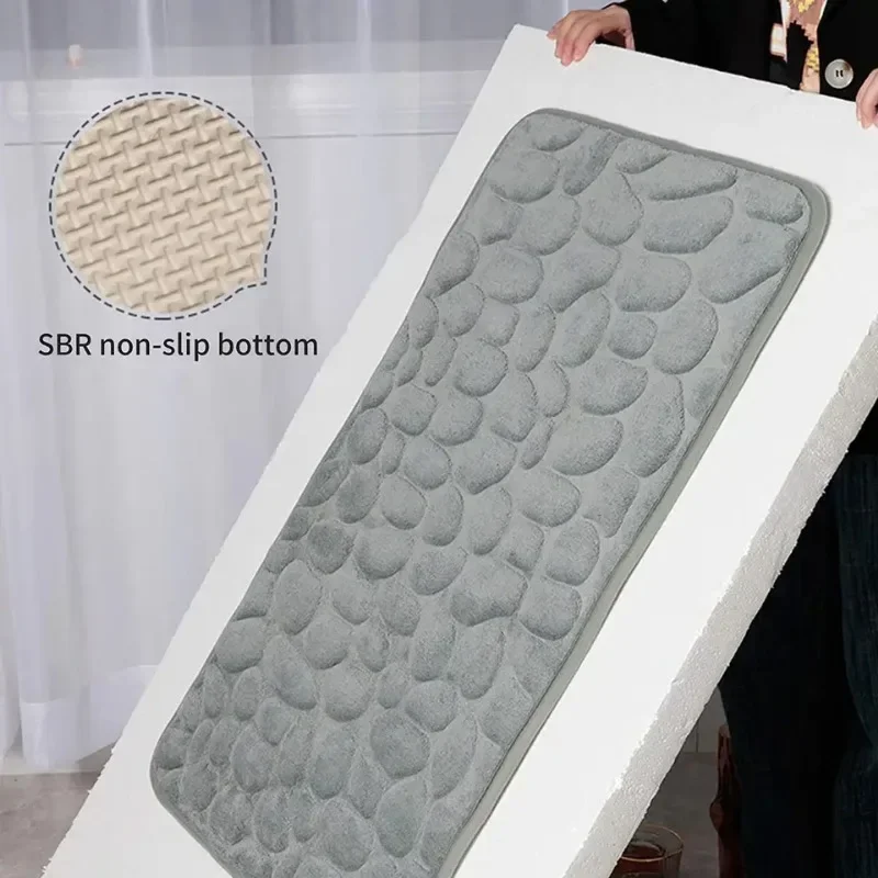 Cobblestone Embossed Shower Antislip Mat Super Absorbent Draining Mat Bathroom Carpet Memory Foam Washable Rug Toilet Floor Mat