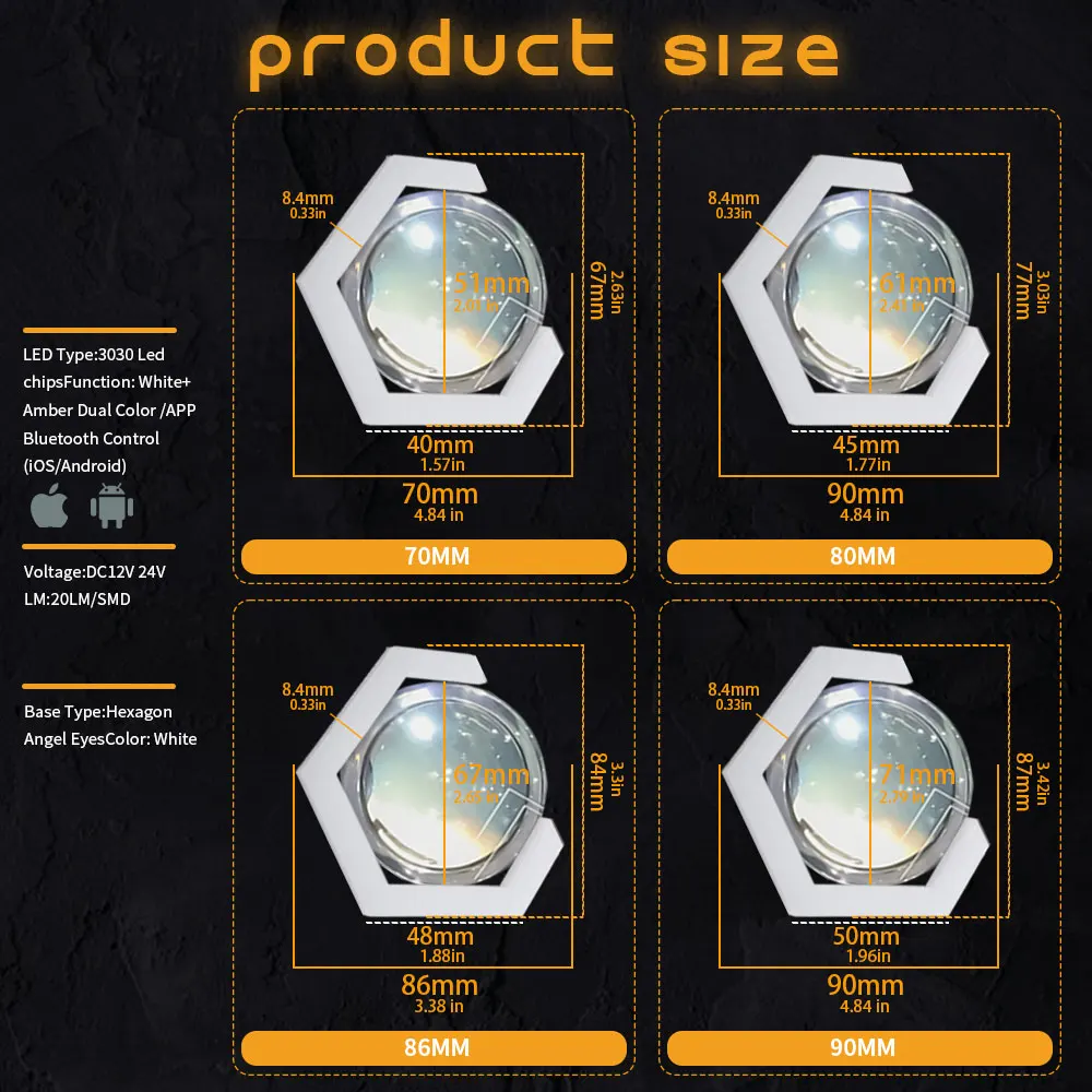 2pcs NEW Angel Eyes 70mm 80mm 86mm 90mm Halo Ring for Car Motorcycle truck Led Fog Light DRL Headlight 9-30V