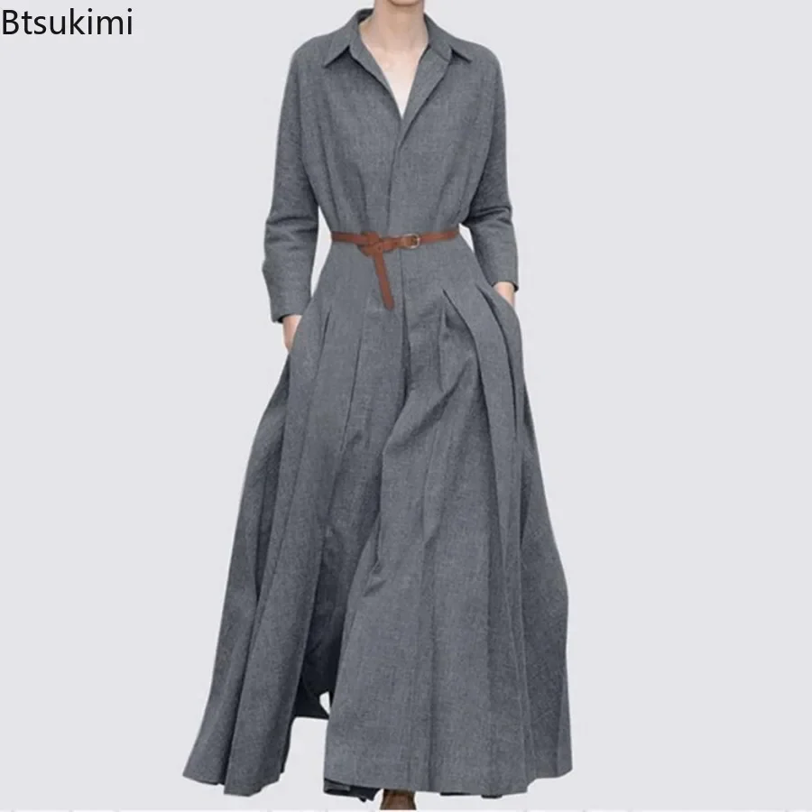 Robe chemise longue élégante pour femme, robe de bureau décontractée, robe maxi pour femme, robe modeste, tempérament à revers, mode printemps et