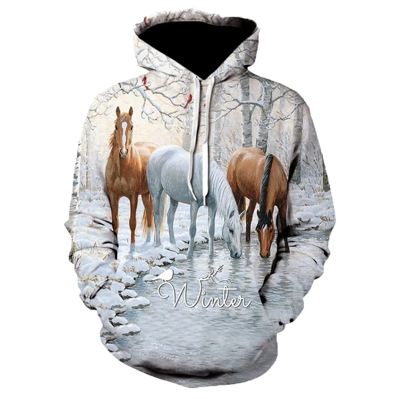 Autumn new Kids Hoodies Sweatshirt 3D Horse Animal Pattern Pullover Fashion Casual Men/Women Hoodie Sweatshirt Men coat