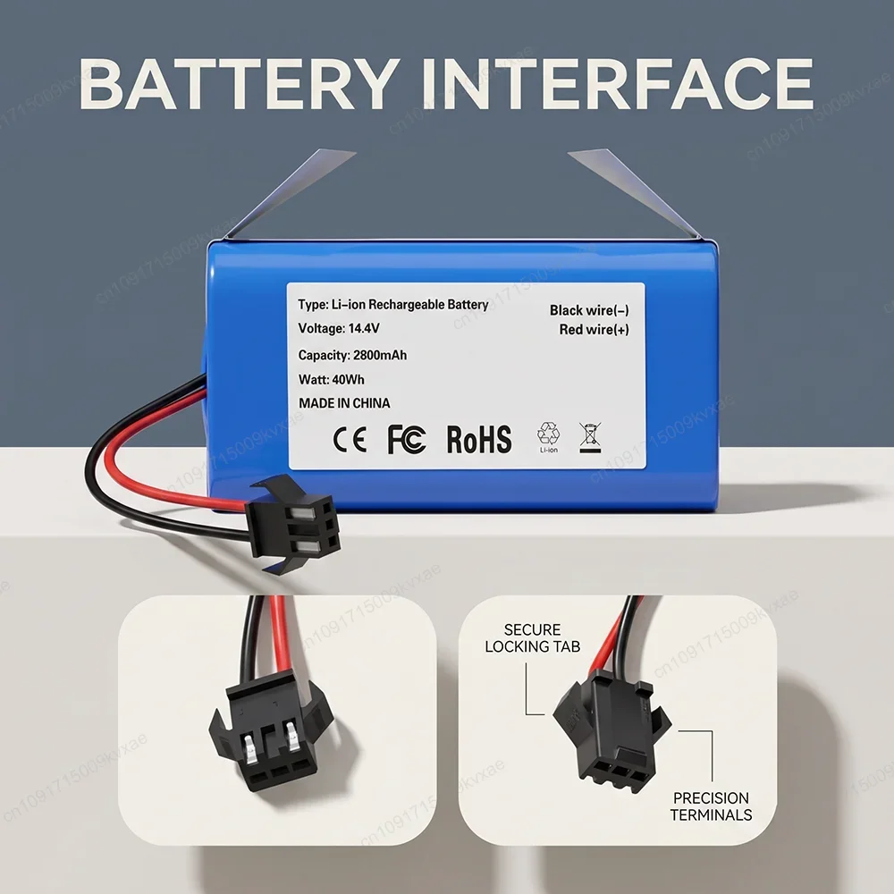 Robot Vacuum Replacement Battery 14.4V 5200mAh 3-Prong Plug for Eufy RoboVac 11S 25C 30 for Ecovacs Deebot N79 N79S DN622