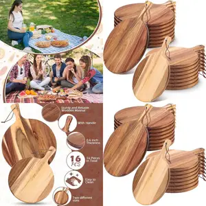 Acacia Wood Charcuterie Boards - 16 Pack, Thick Round Boards with Handle, Ideal for Cheese, Pizza, Bread, and Wall Decor