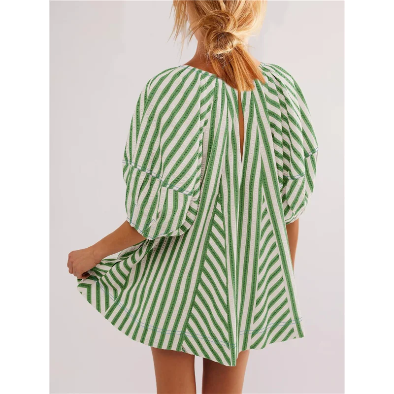 Abito da donna con pagliaccetto a righe oversize, pantaloncini, tuta, abiti da vacanza al mare con tasche-A55G