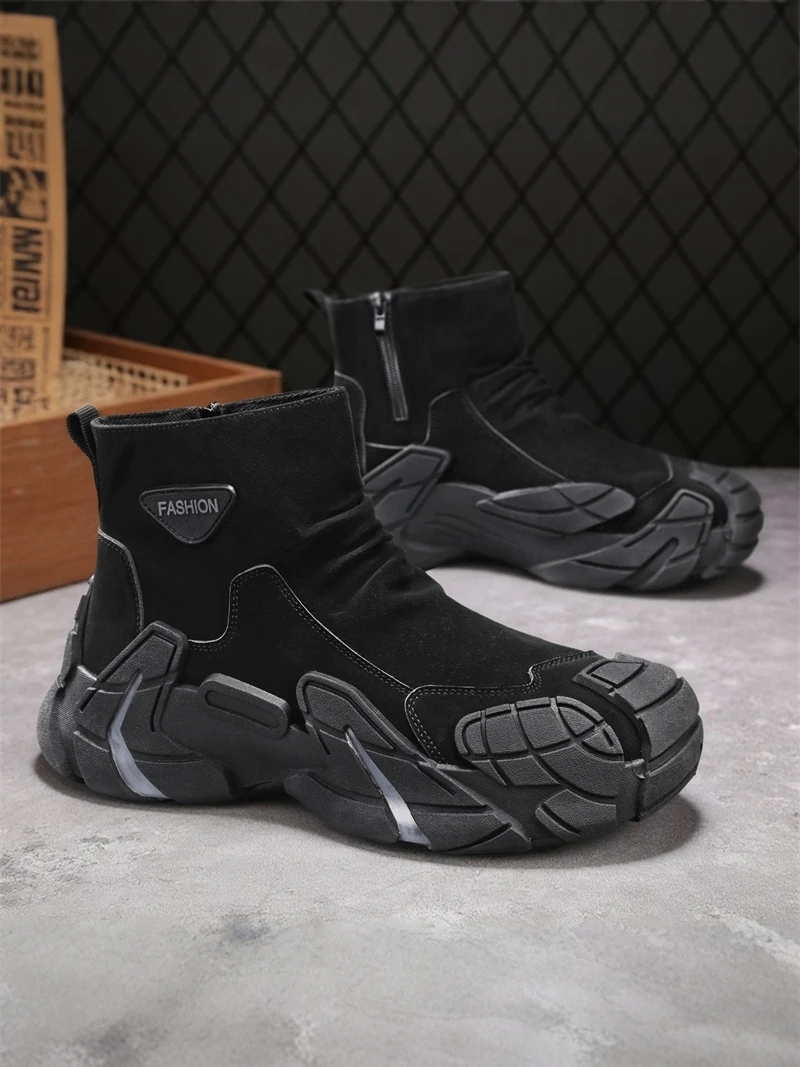Men's Winter  Boots Waterproof Warmth Casual Style Fleece Lined All-Match Work Boots British Retro Style Leather