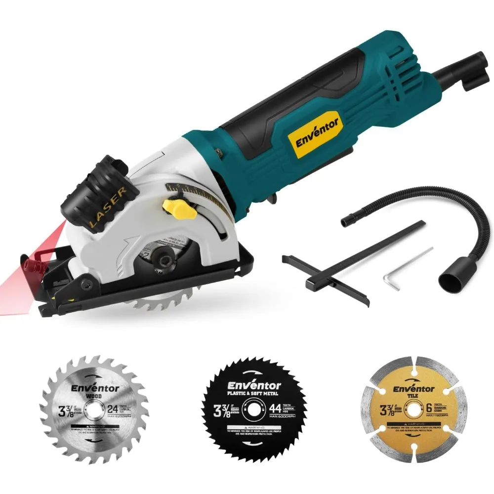

Compact Electric Circular Saw with Laser Guide, 4000RPM, 3 Blades for Wood, Metal, Tile, Plastic Cutting