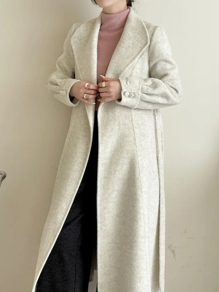 ZMEENNA-abrigo elegante de mezcla de lana para mujer, abrigo clásico de invierno de longitud completa con solapa con muescas, chaqueta elegante ZM4018