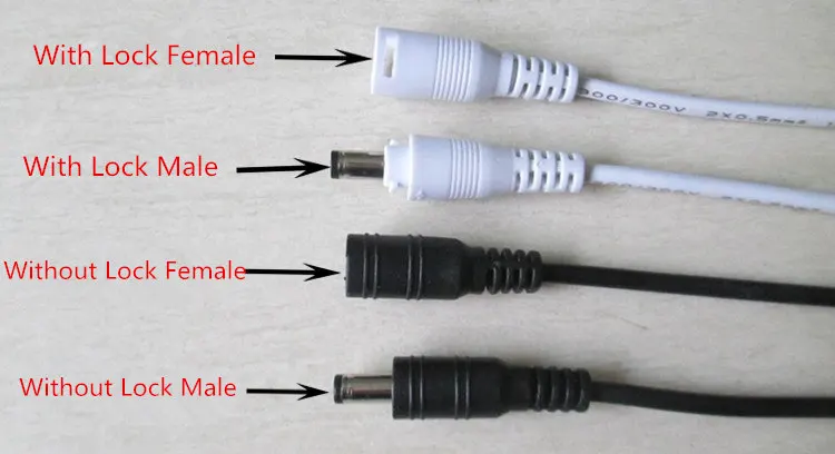 5Pcs 10Pc 5.5*2.1 Plug DC Male or Female Cable Wire Connector 3528 5050 LED Strip Lock with Lock Buckle 15cm Length White Black