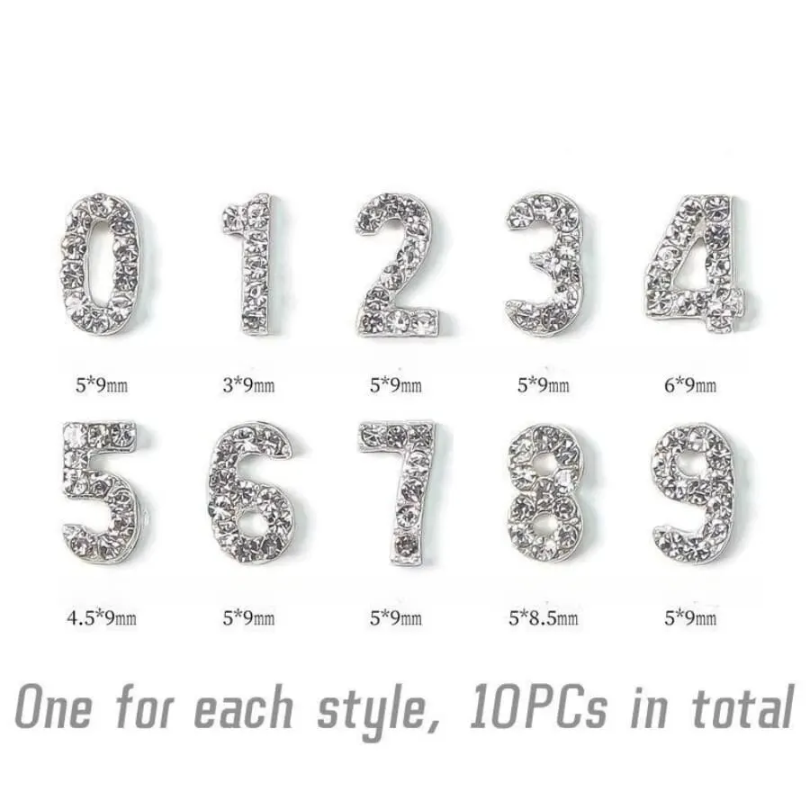 10pcs (0-9) Fixed Mixed Silver Gold Number Nail Art Decorations Glitter 3D Alloy Phone Case Accessory DIY