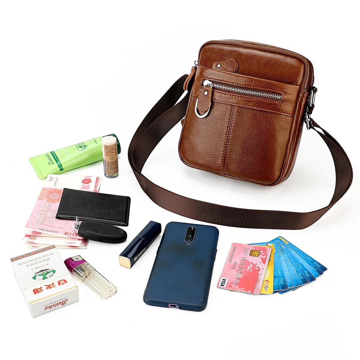 Genuine Leather Small Square Bag Male Crossbody Bag Men\'s Headband Male Sport Bag For Outdoor Shoulder Bag Messenger Bag Fo Rmen