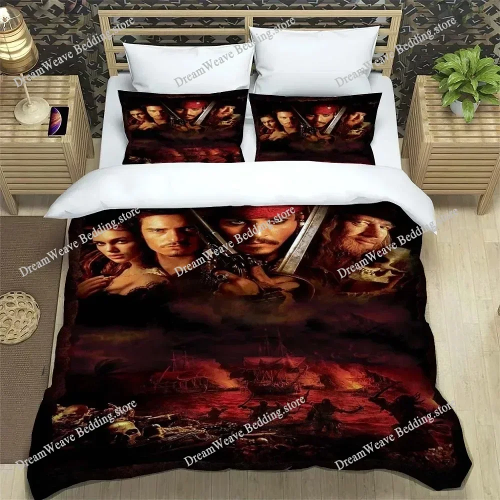 Pirates Jack Duvet Cover Pillowcase Pirates of The Caribbean Bedding Set Adult Boy Bedroom Decoration Gift Single Double SizeFQH