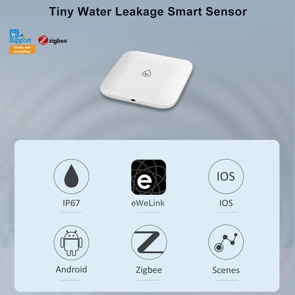 Ewelink Zigbee Waterlekkage Sensor Lekkage Detector Real-Time Montior App Alarm Scène Koppeling Waterdichte Beveiliging