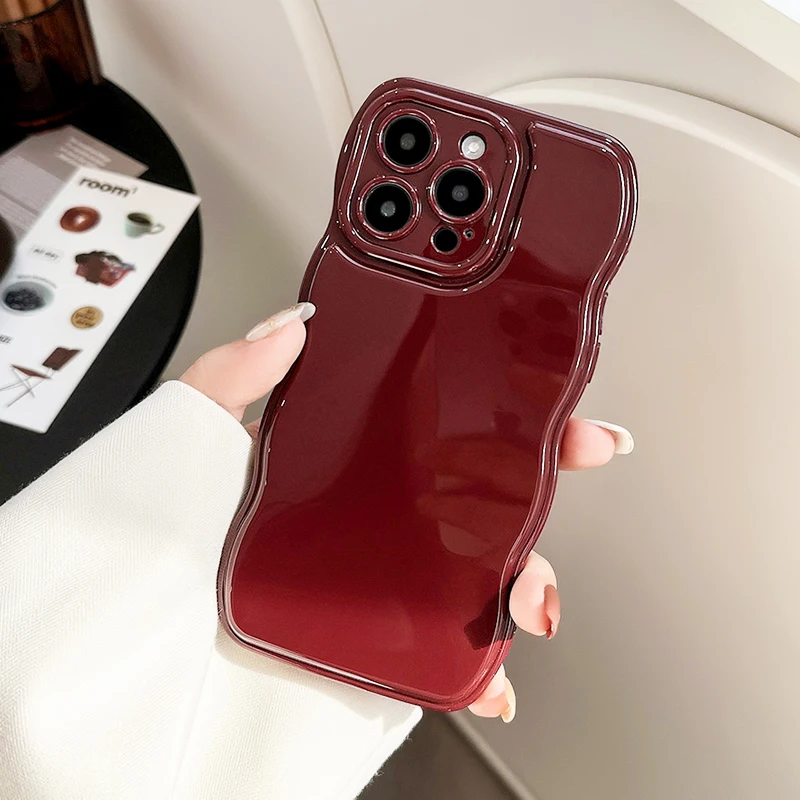 Retro Wine Red Wavy Edge Bumper Phone Case For iPhone 17 16 Pro Max 15 13  11 12 14 Air Soft Silicone Back Cover Shell - AliExpress 202192403