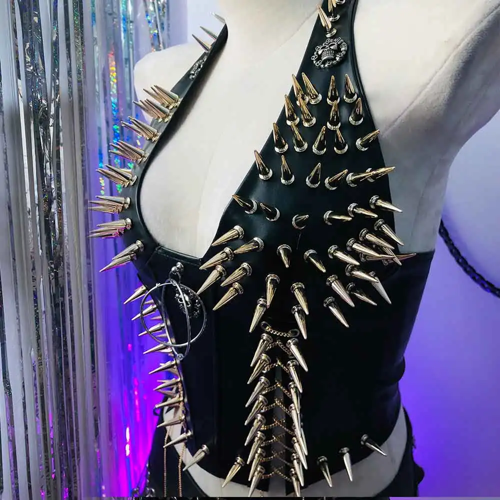 E-Girls DIY Grunge Hand Made Punk Rock Y2K TOPS Tanks Harajuku Goth Cummerbunds Teen Gothic Studded Rivet Emo Skull 90s