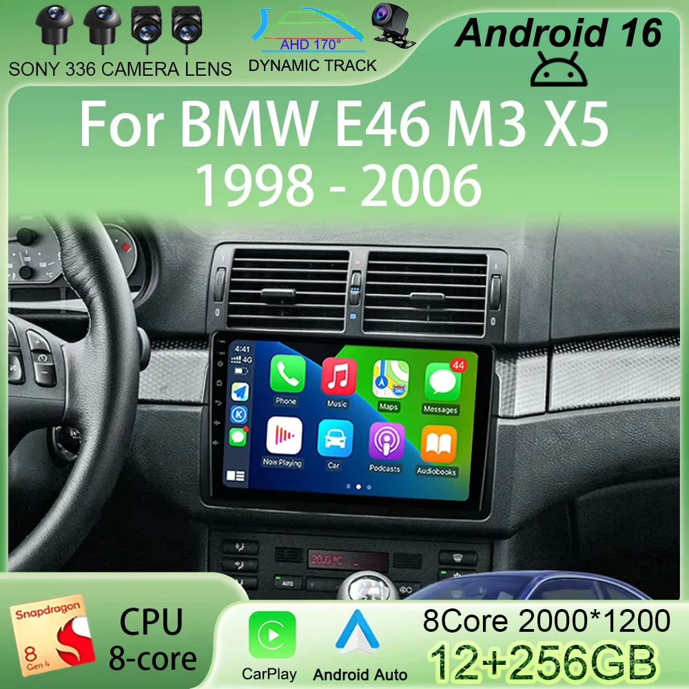Android 16 Car Radio for BMW E46 M3 X5 1998 - 2006 Multimedia Video Player 2 Din Navigation Carplay DVD Head Unit Audio Stereo