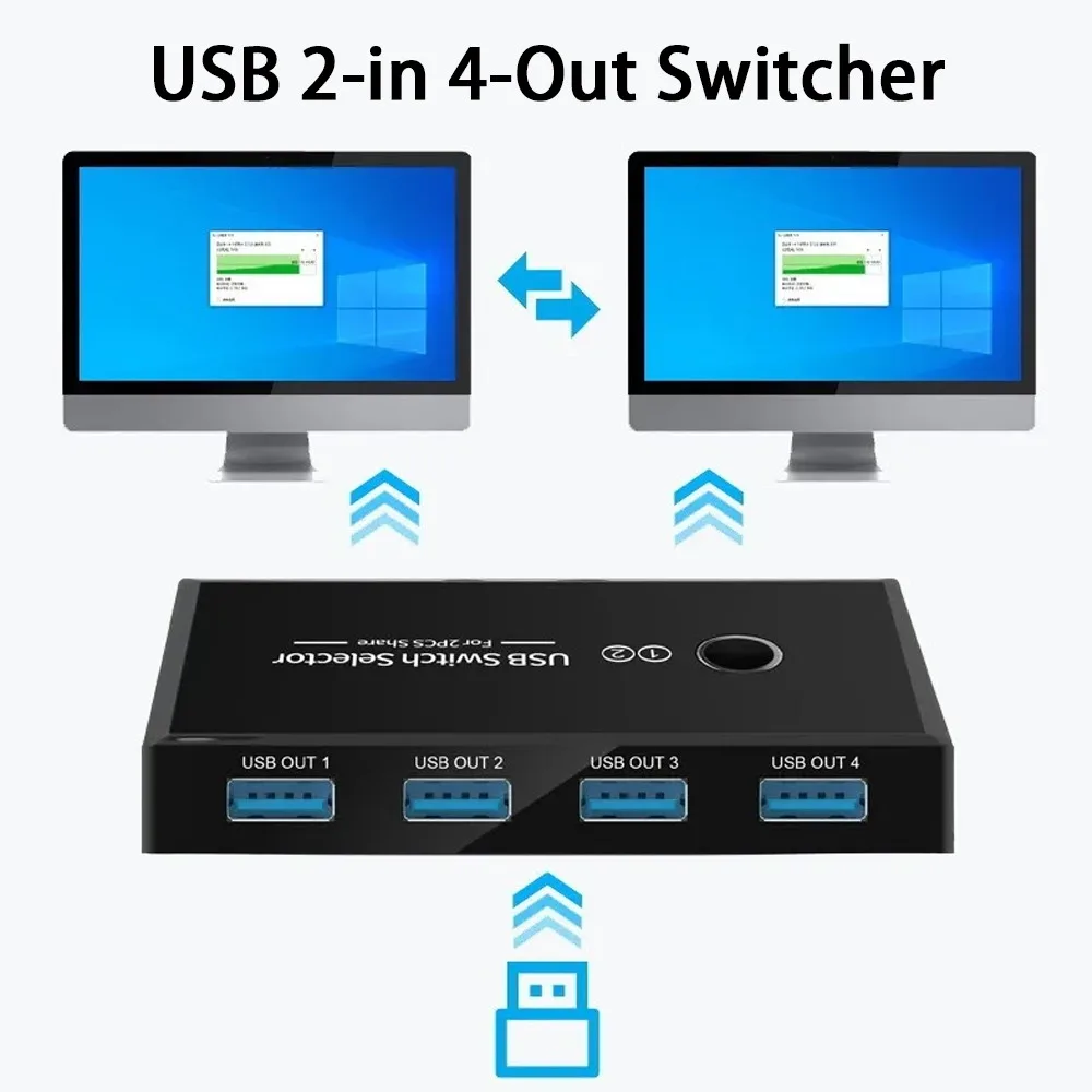 USB3.0 USB2.0 Switch Selector 2‑Computers Sharing 4 USB Ports 5Gbps USB Switcher For PC Laptop Keyboard Mouse Printer U Disk