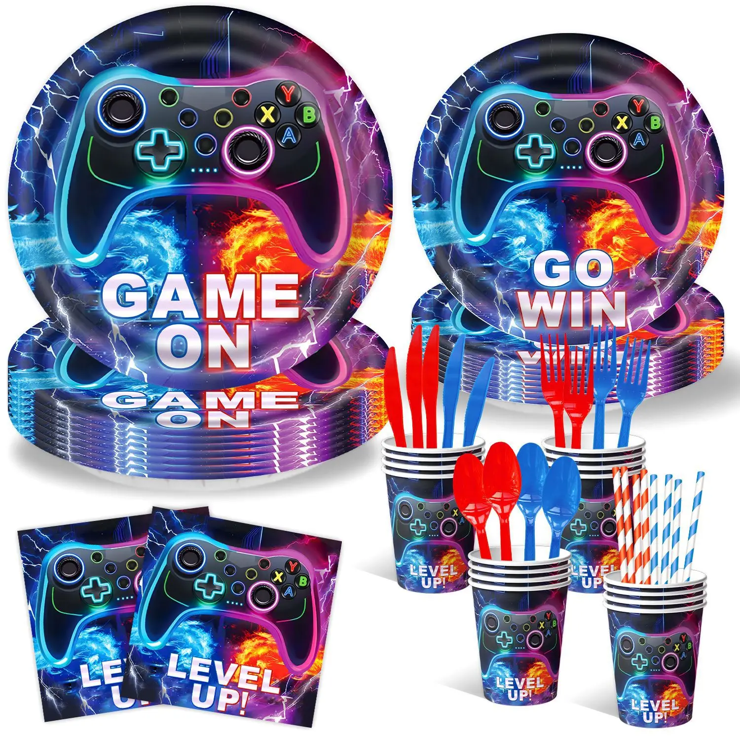 Manette de jeu jetable pour garçon, décoration de fête d'anniversaire, vaisselle, gobelets, assiettes, serviettes, bannière pour réception-cadeau pour bébé, fournitures de décoration, cadeau, nouvelle