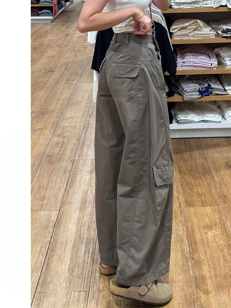 

Американские джинсовые брюки больших размеров в стиле милитари для женщин, весенние, свободные, широкие, повседневные, с множеством карманов