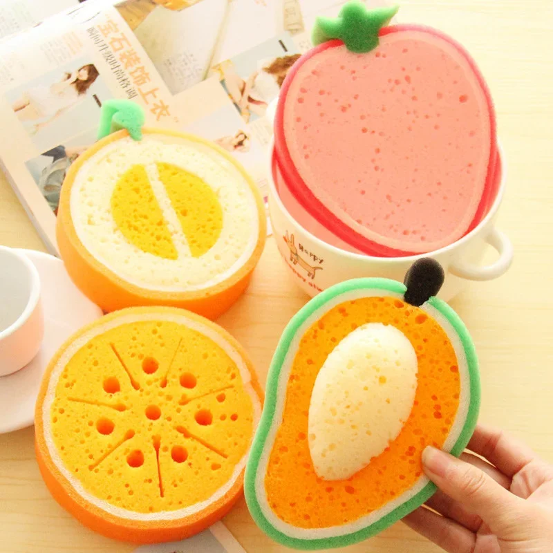 Strawberry and Mango Shaped Thick Dishwashing Sponge Block Fruit Dishwashing Sponge Wipe