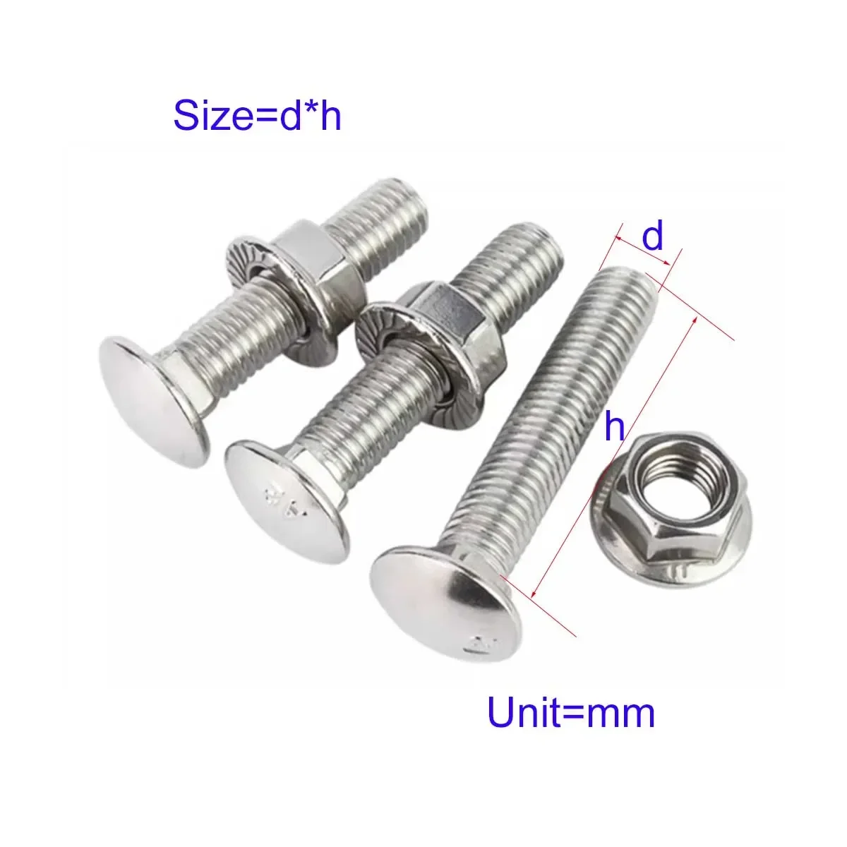 Weiyi SUS304 Stainless Steel Carriage Screw GB12 Small Semi-Circular Combination Bridge Bolt M3 M4 M5 M6 M8 M10 M12