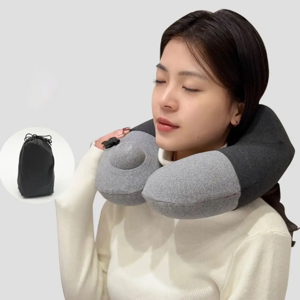 

Foldable Press Type Inflatable Travel Pillow Washable Lightweight Double Hump Neck Pillow With Storage Bag Detachable