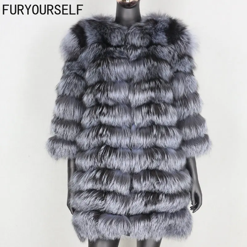 

FURYOURSELF Luxury Winter Jacket Women 2023 New Long Real Fur Coat Natural Big Fluffy Fox Fur Outerwear Thick Warm Three Quarter