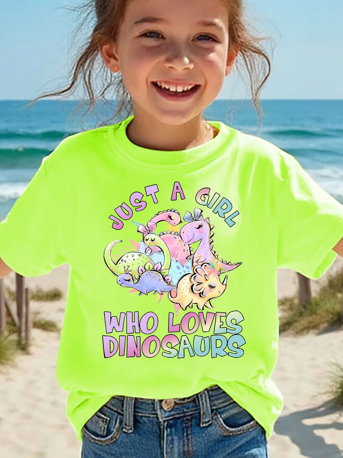Children's'  Only Loves Dinosaurs' Cute Dinosaur Cartoon Printed Pattern Casual T-shirt Fashion Outdoor Sports Parent Child Top