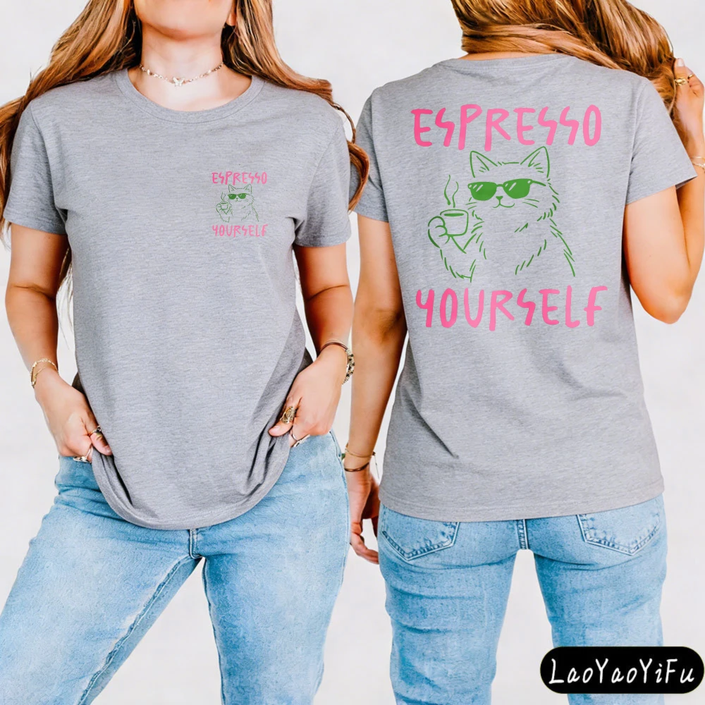 Coffee Lover Cat T-Shirt for Women 
