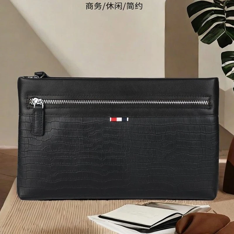 

Мужской клатч из натуральной кожи с узором аллигатора, сумка-конверт, кошелек, верхний слой из воловьей кожи с ремешком на запястье, деловой OL-стиль