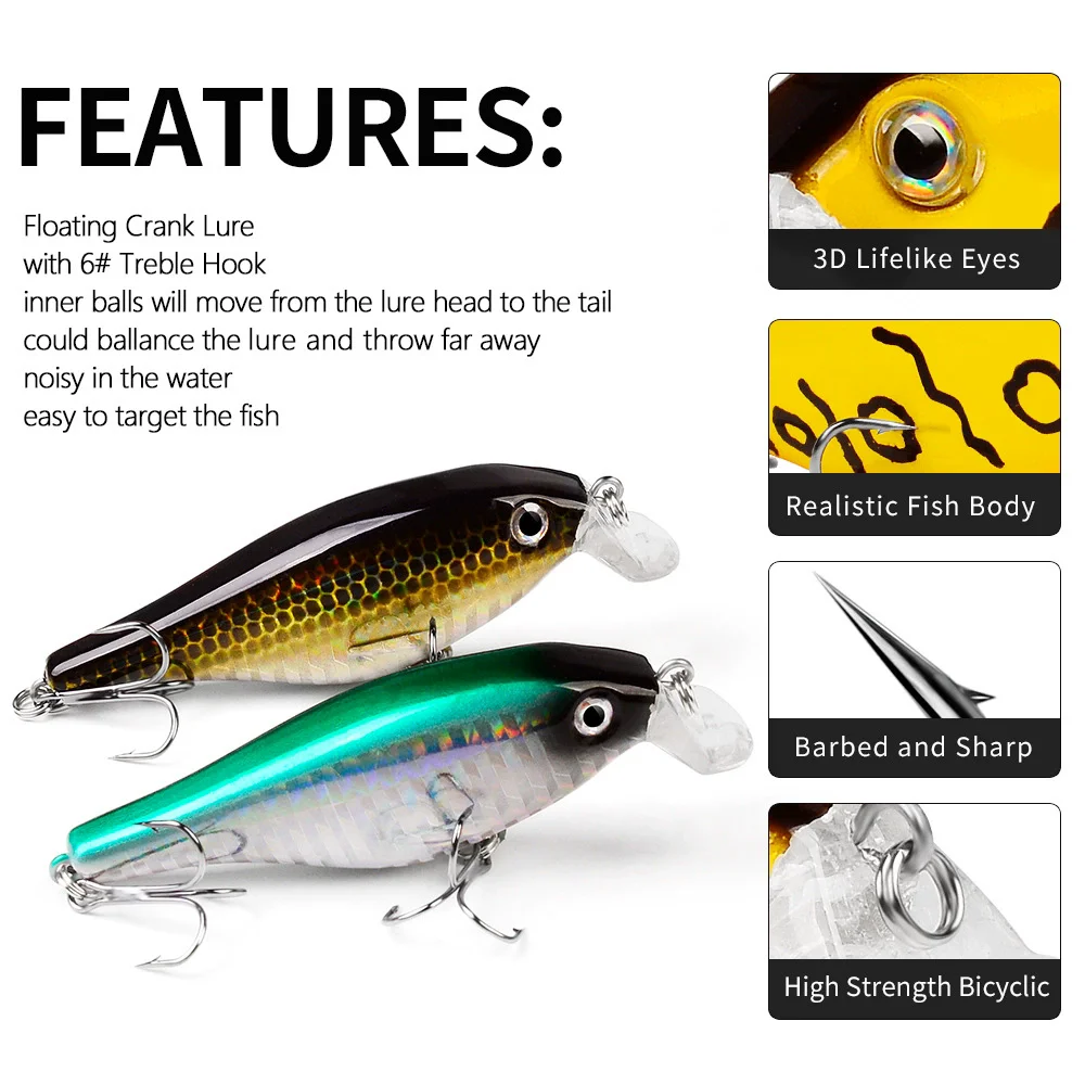

11.5g 8cm Hard Artificial Swimbait Fishing Lure 5-Color Crankbait with #6 Treble Hook Minnow DW402 for Freshwater And Saltwater