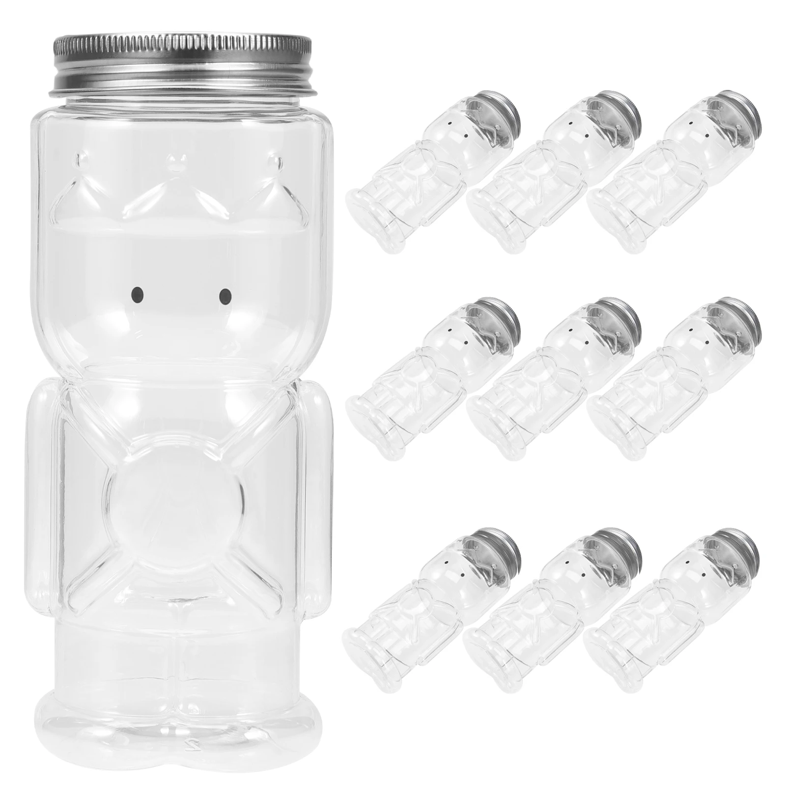 

10pcs Transparent Pet Juice Bottles Reusable Honey Squeeze Containers Smoothie Milk Beverage Empty Water Dispenser Bear Shaped