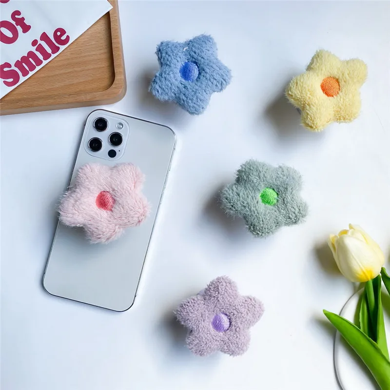 

3D Warm Plush Flower Phone Fold Finger Grip Ring Mobile Phone Stand Holder For Iphone 14 15 Samsung Xiaomi Holder Stand Bracket