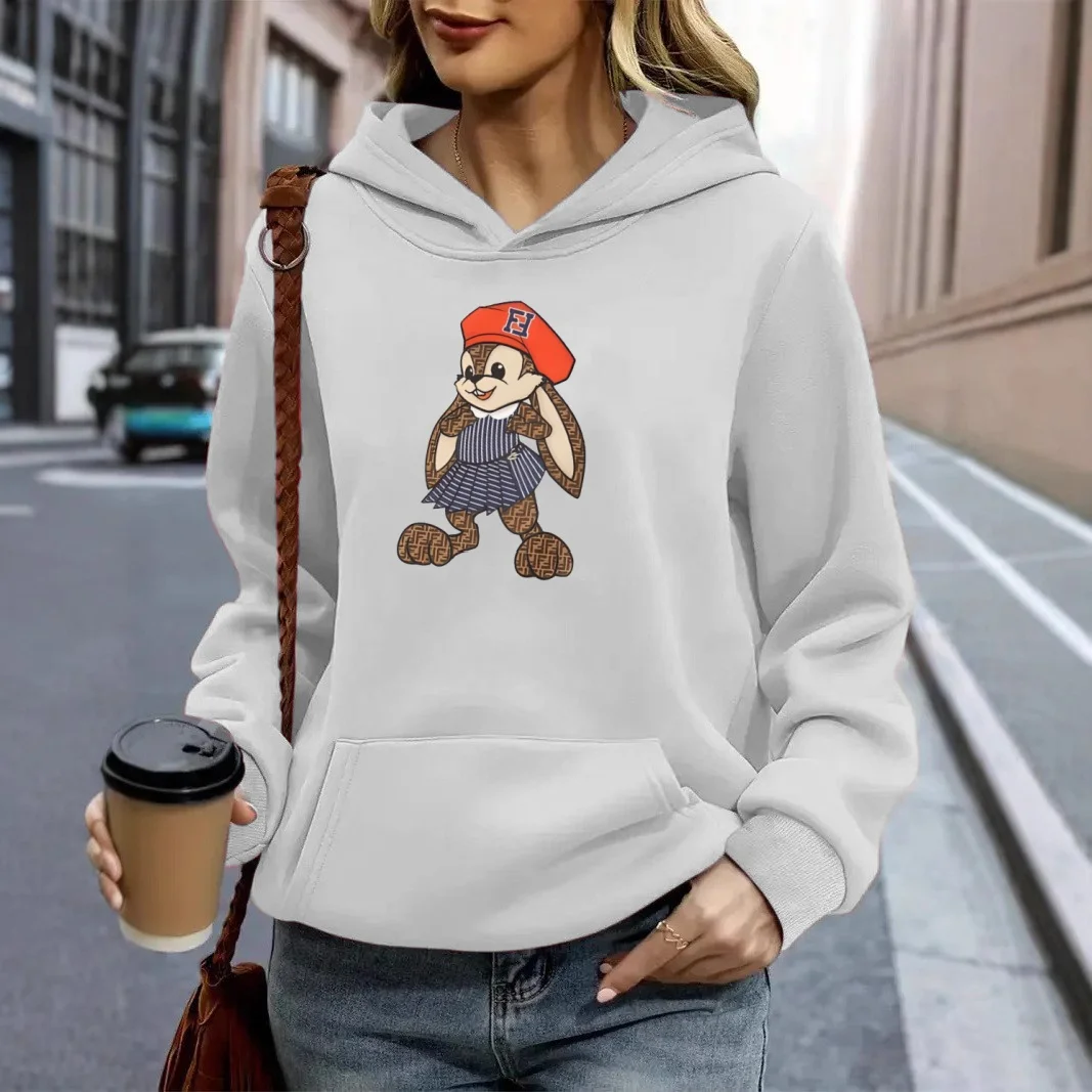 Femmes automne hiver vêtements marque de luxe Design dessin animé lapin imprimer sweats à capuche confortable polaire décontracté ample sweats à capuche